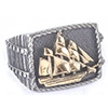Anello con sigillo da uomo bicolore argento e oro con rilievo di barca a vela vintage - US 7 / Oro e Argento