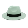 Classic mint green wool fedora hat with black ribbon band for men and women - M (56-58cm) / Light Green