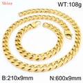 Set collana e bracciale a catena cubana dorata in acciaio con dimensioni e peso - Collana 60cm + Bracciale 21cm (KS220799-Z) / Oro