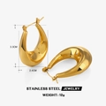Chunky 18K gold plated stainless steel teardrop hoop earrings for women, 3.3cm size - Polished U-Shaped Earrings / Gold