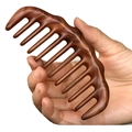 Handcrafted sandalwood hair brush in dark brown finish with wide teeth and ergonomic grip - Wave Wide Tooth Moon Comb