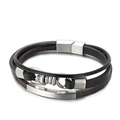 Bracciale multistrato in pelle intrecciata da uomo con placca in acciaio inox - Acciaio (KB146425-KLHQ)