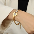 Golden multi-strand chain bracelet with rhinestone circle and serpent head design - Multi-strand Round Snake Head Bracelet (E339) / Gold
