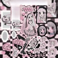 Detail of Y2K anime girl stickers featuring pink hair characters and heart motifs - Checkerboard Style
