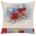Linen Christmas pillowcase featuring watercolor winter sled scene and patchwork design - 45*45cm (No Insert) / Style-13 (Sled Illustration)