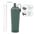 Dark green 830ml insulated bottle with magnetic handle, tritan straw and cleaning brush - 830ml / Moss Green