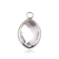 Oval faceted clear gemstone pendant with silver metal edge and top connector loop - Silver - April