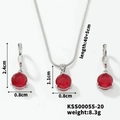 Parure en argent avec pendentif en cristal rouge rond et boucles d'oreilles assorties - Rouge Profond/Argent