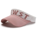 Pink and beige knit sun visor hat with EWST lettering for women's outdoor fashion - Pink