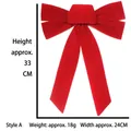 Large red velvet Christmas bow for holiday decor, 33cm height by 24cm width ornament - Style A / Red / 24x33cm