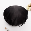 Adjustable black satin hair bonnet with drawstring for sleeping and hair care protection - Double Layer Black