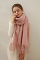 Soft rose pink mohair-style winter scarf with long fringe details for a warm aesthetic - Pink