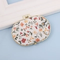 Oval folding makeup mirror with vintage cloth floral pattern and golden metal frame - Oval Shape / Oval White