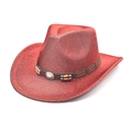 Chapeau de cowboy rouge scintillant avec bandeau perlé et boucle en turquoise rétro - M (56-58cm) / Rouge