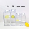 Square milk carton water bottles in four sizes: 500ml, 750ml, 1000ml and 1900ml transparent plastic - 500ml / Clear
