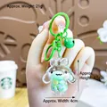 Green cat paw liquid quicksand keychain with sparkles and matching bell charm - Green Cinnamoroll Milk Bean