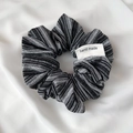 Chic black and grey patterned double-layer lace scrunchie with handmade label detail - 49# Black Striped Fabric