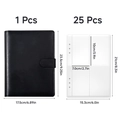 A5 black leather cash budget binder set with 25 pieces of 4-pocket clear sleeve inserts - Binder with Inner Pages Set / Black