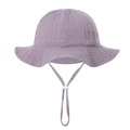 Light purple cotton gauze sun hat for babies with adjustable drawstring and wavy brim - 0-12 Months / Grape Purple