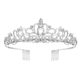 Tiara in cristallo argento con volute e pietra a goccia per feste di matrimonio - Argento
