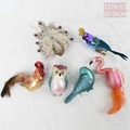Glittery bird ornaments with real feathers for Christmas tree, peacock and flamingo styles - Set 12 (Assorted Bird Pendants Mix)