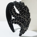 Diadema barroca de terciopelo negro con hojas de cristal y brillantes diamantes de imitación - Negro