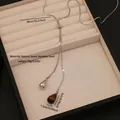 Y-shaped stainless steel necklace with water-drop tiger eye pendants and 90cm pull chain - Adjustable Y-Shape Water Drop Tiger Eye Stone Style (3#)