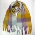 Checkered winter scarf with tassels in yellow, purple, and blue gradient patterns - 58# (Yellow Purple Blue Beige Gradient Plaid)