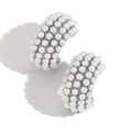 Boucles d'oreilles créoles en C avec perles nacrées étagées sur base argentée - Argent/Acier - Perle d'imitation