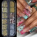 Japanese style gold and silver metal nail art charms set with pearls in a 12-slot case - Marine Elements Style (001#)