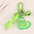 Fruit green heart keychain with matte bell and acrylic chain featuring sequins - Green Style (Q875-1)