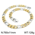 Collier chaîne Figaro bicolore or et argent, chaîne à maillons de haute qualité 760x11mm - Collier Figaro Bicolore 3:1 (KN225245-Z)