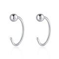 Minimalist S999 sterling silver C-shaped huggie earrings with small ball ends in silver finish - Round Bead