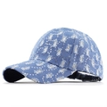 Casquette de baseball en jean bleu délavé avec paillettes argentées et étoiles - Réglable / Bleu foncé