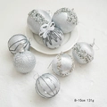 Set di 7 palline di Natale argento con glitter e paillettes per decorazione albero - Palline Argento con Linee 8 Pezzi