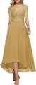 Elegant gold evening dress with lace embroidery and high-low chiffon skirt design - L (US 12) / Bottoms / Gold
