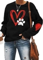 Black long sleeve sweatshirt with red heart paw print and sleeve patch design - Black Heart Patch