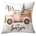 Rosa Vintage-LKW Weihnachts-Kissenbezug mit Baum und Tis the Season Aufdruck - Rosa Feiertags-LKW (TQDS88-4)