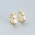 Golden 925 silver hoop earrings with three sparkling gradient round cubic zirconia - 925 Silver / Gold