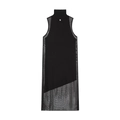 Ärmelloses schwarzes Kleid mit Stehkragen, doppellagigem Design und Netz-Patchwork-Detail - XS / Schwarz