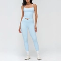 Pale blue high-elastic yoga set with spaghetti strap top and high-waisted leggings - S / Top And Bottom / Water Blue