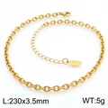 Minimalist gold chain anklet 230mm with lobster clasp and tag on white background - Gold Style (KJ3755-Z)
