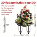 2D acrylic garden stake featuring a green turtle carrying cute garden gnomes decoration - No.24 (0.2cm Thickness)