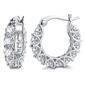 Detailed view of silver hoop earrings featuring full pavé-set zircons and a classic U-shape - White Gold