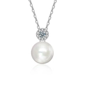 Moissanite and freshwater pearl pendant necklace in S925 sterling silver on white background - 10mm Bread Pearl Necklace (Platinum Plated)