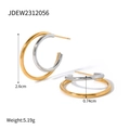 Dettaglio degli orecchini a cerchio bicolore a forma di C intrecciati oro e argento - Orecchini a cerchio bicolore a doppio cerchio-JDEW2312056
