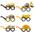 Set of 6 construction themed paper party glasses featuring excavators and dump trucks - Construction Vehicle Style B