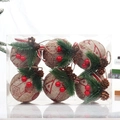 Set of 6 rustic Christmas foam balls with red burlap pattern and pine needle accents - 8cm Style 10 (Linen Red Flower Ball Boxed)
