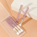 Set of 6 portable pink glitter handle lash and nose cleaning brushes in a clear storage box - Purple Transparent Glitter