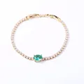 Elegant gold plated tennis bracelet with teal oval stone and white cubic zirconia - 16K Gold Oval Cyan Zircon